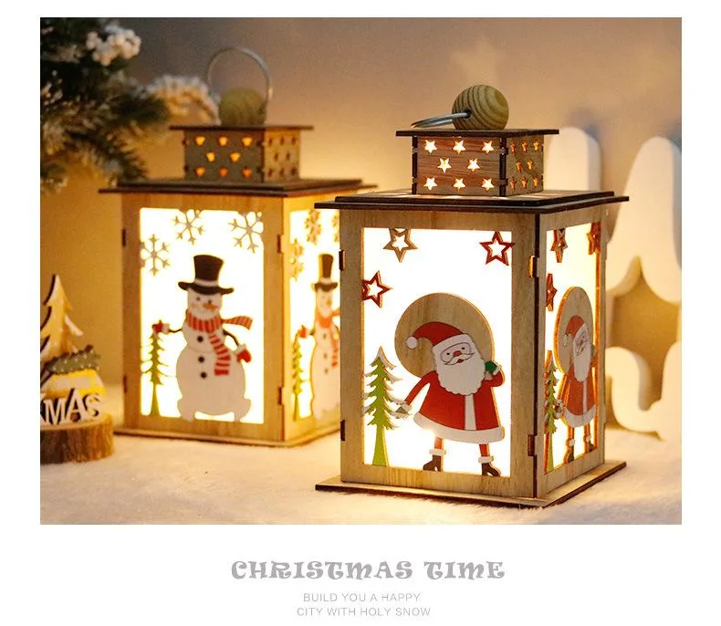 Wooden Hanging LED Candle Lantern for Christmas Ornament