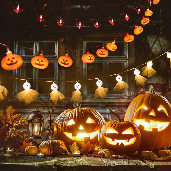 Светодиодные гирлянды оптом, серия Spooky Bat, праздничные огни, декоративные фонари, паук, Хэллоуин, тыквенные огни